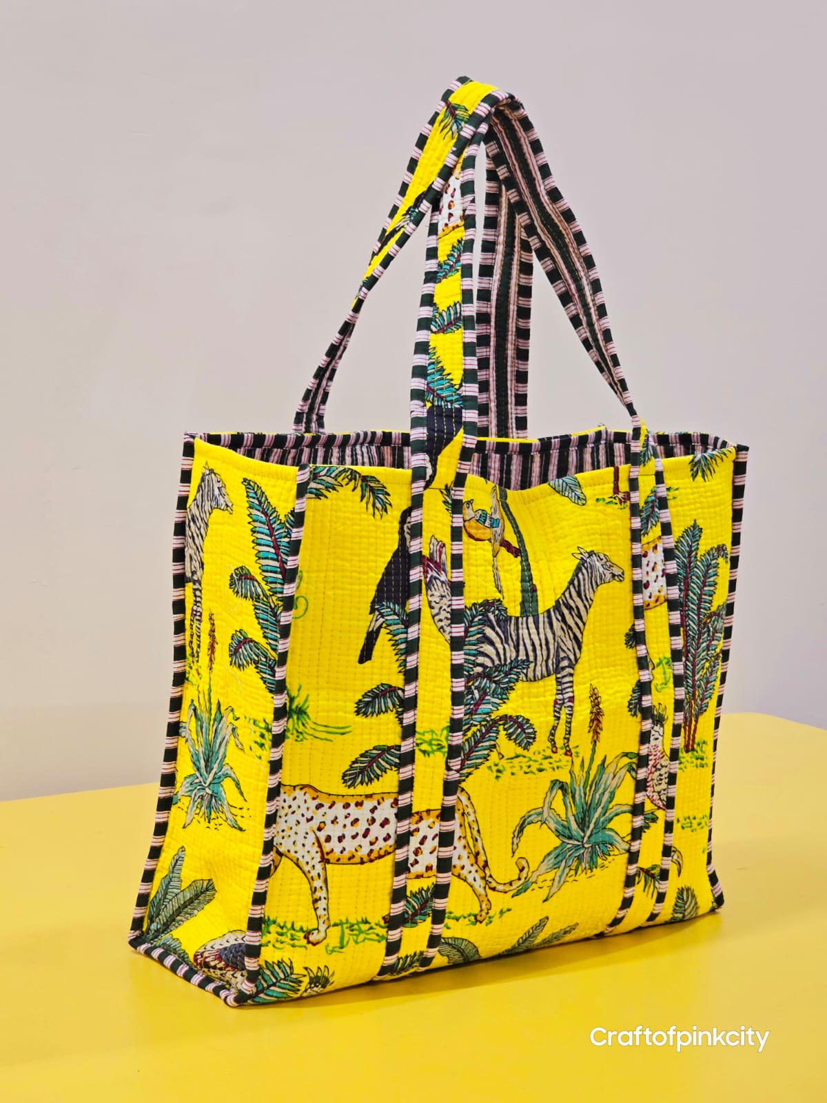 Yellow color Cotton Quilted Tote Bags Eco Friendly Tote Bags Women Shopping Bags Block Print Bags