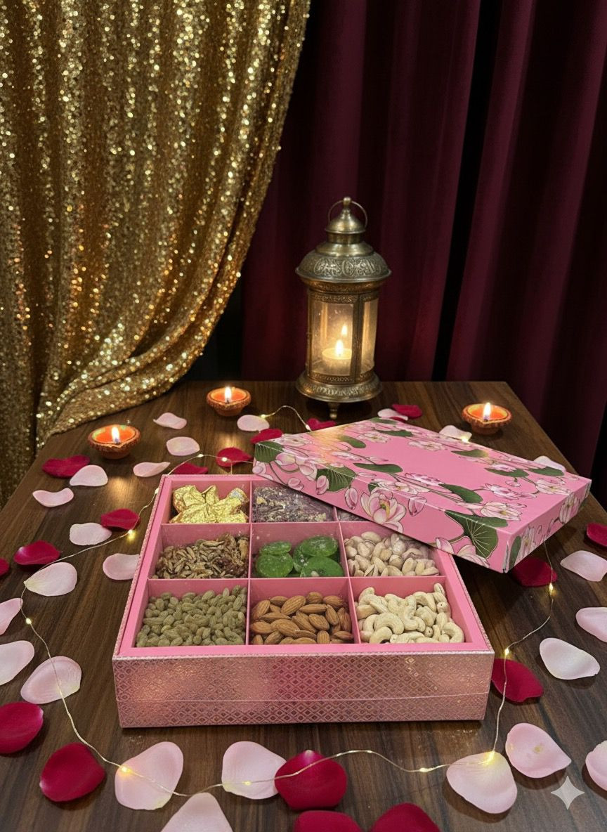 PINK BOX PISTAKAJUBADAMAFGAHN KISHMISHTRAIL MIXKIWIKESAAR LADUSUGAR FREE DRYFRUIT CHIKKIALMOND BRITTLE CHOCOLTE