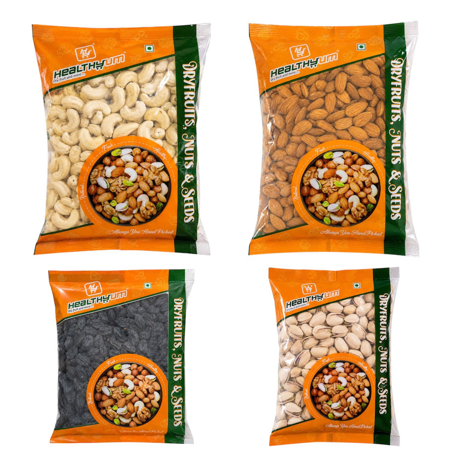 Kaju-500g Badam-500g Seedless Manuka-250g Roasted Pista-250g