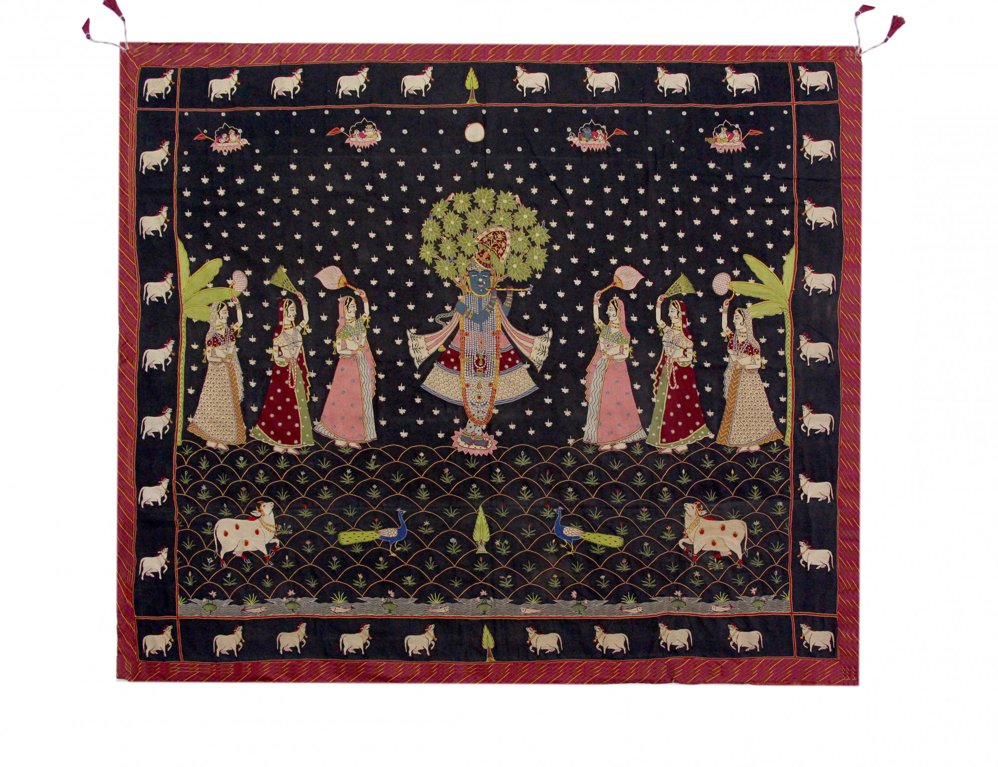 Hand-Embroidered Krishna Raas Textile Panel