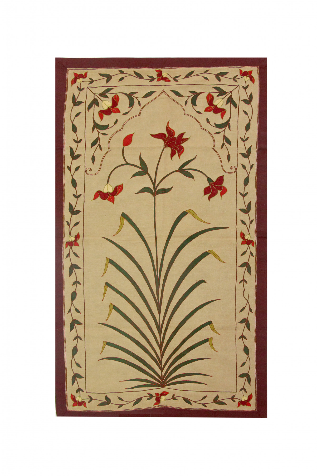 Floral Arch Hand-Embroidered Textile Panel