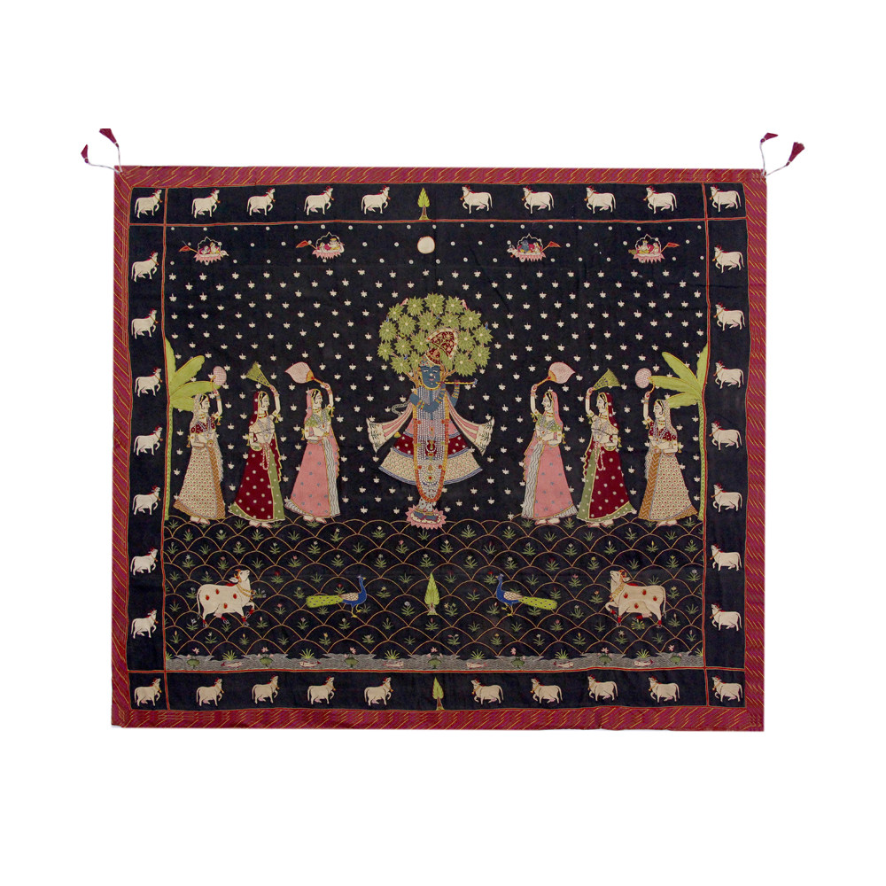 Hand-Embroidered Krishna Raas Textile Panel