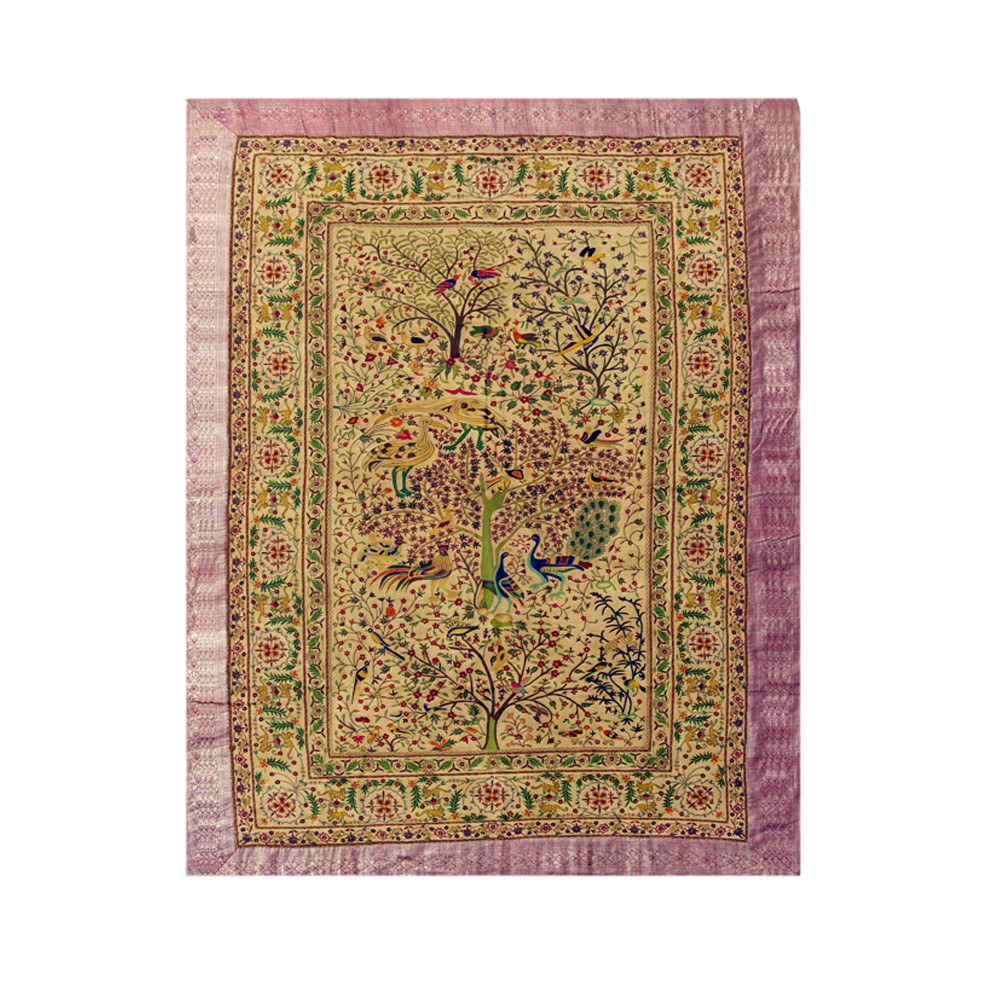 Garden of Life Hand Embroidered Silk Textile
