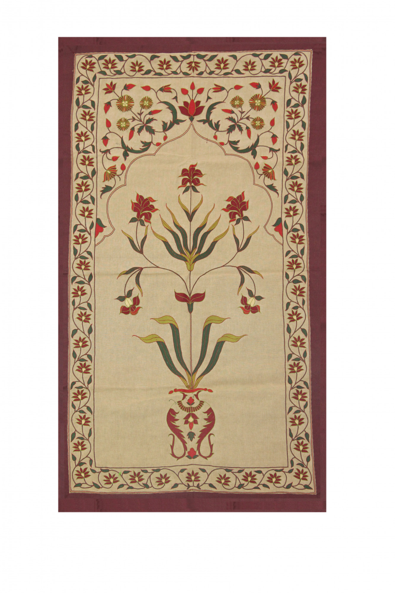 Floral Arch Hand-Embroidered Textile Panel