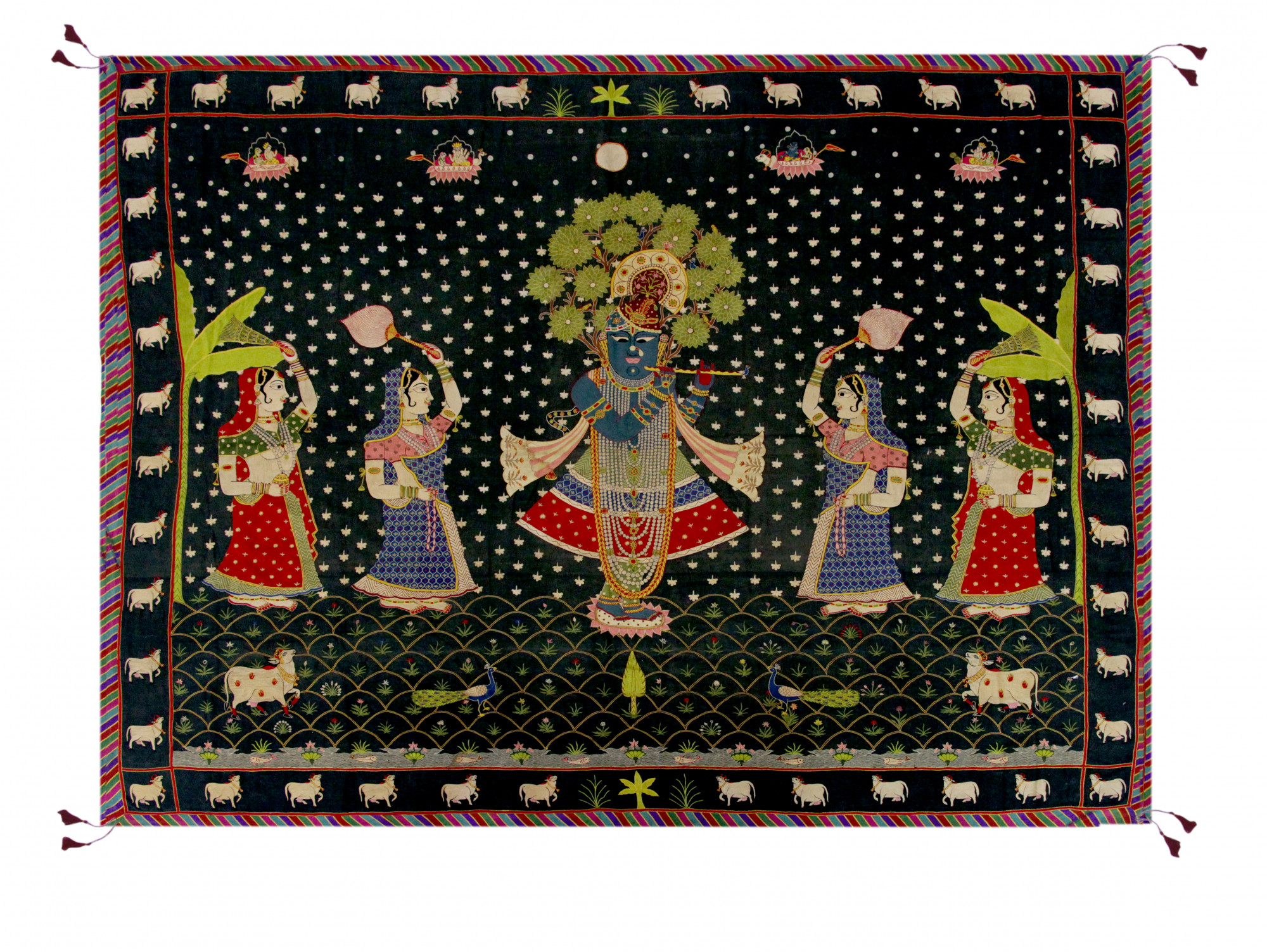 Hand-Embroidered Krishna Raas Textile Panel
