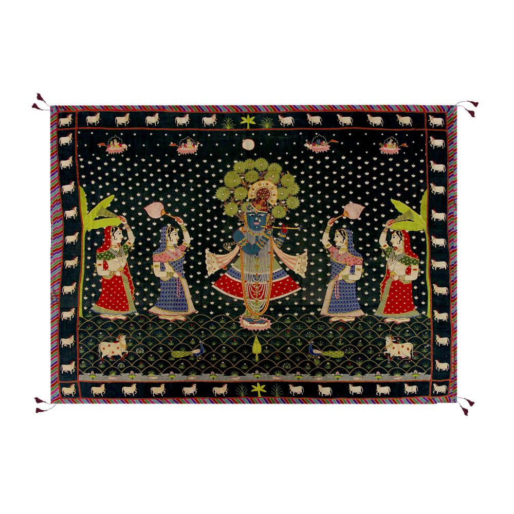 Hand-Embroidered Krishna Raas Textile Panel