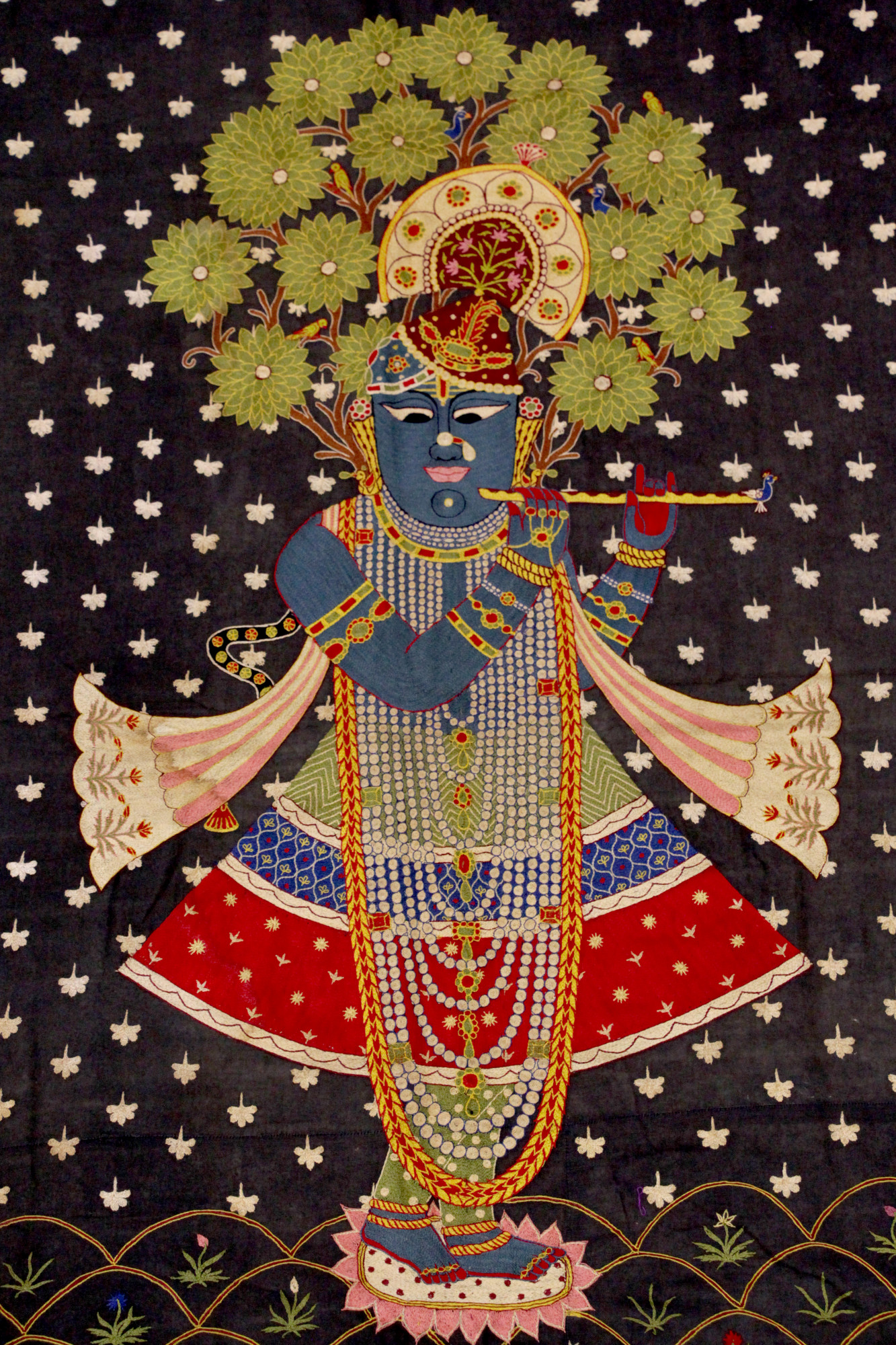 Hand-Embroidered Krishna Raas Textile Panel