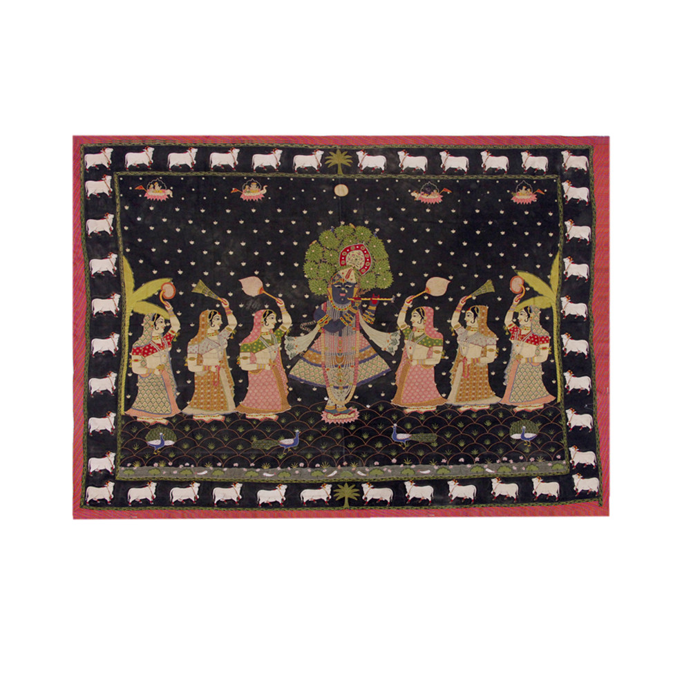 Hand-Embroidered Krishna Raas Textile Panel