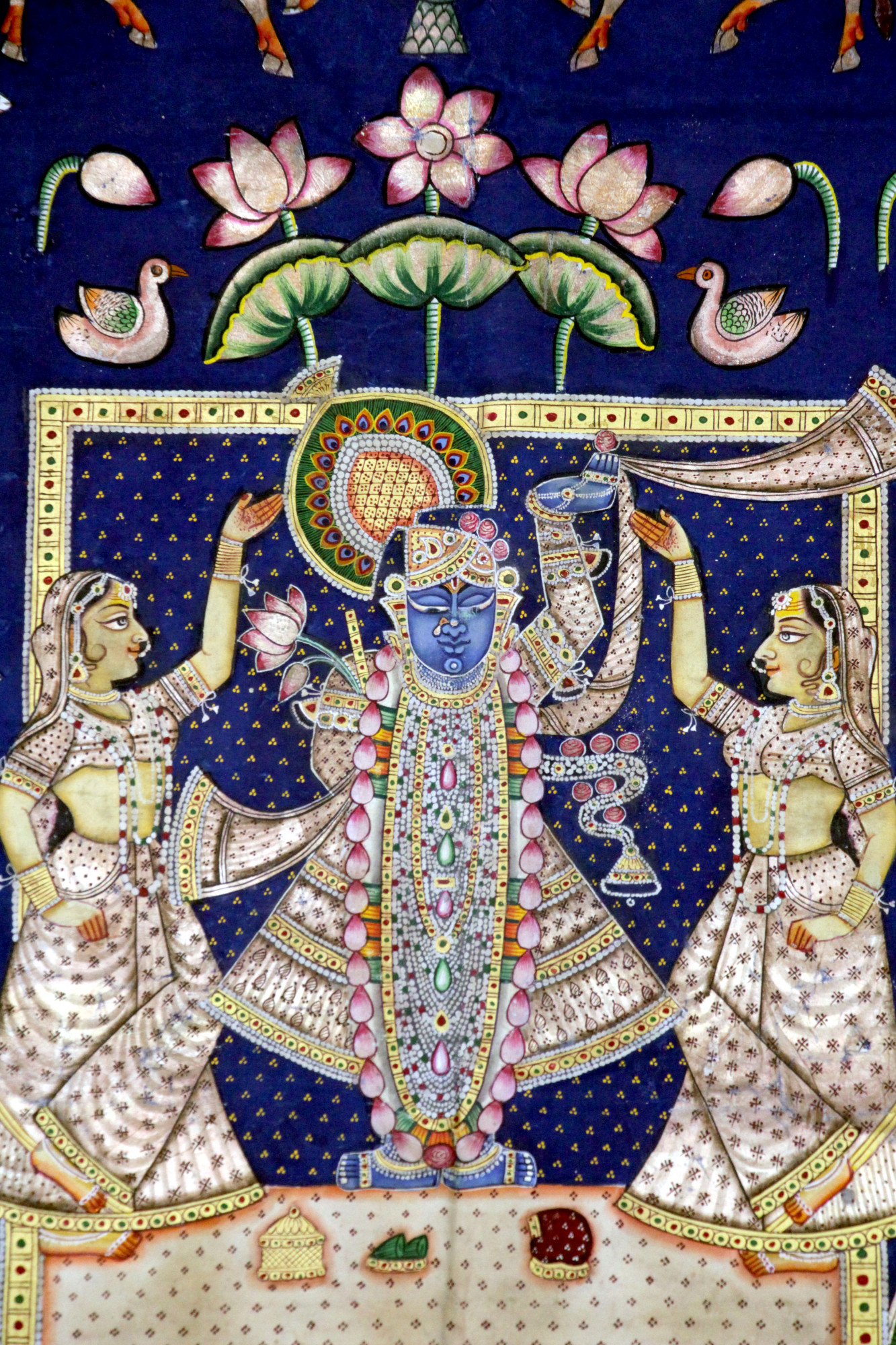 Gau Seva Shrinathji Pichwai in Indigo
