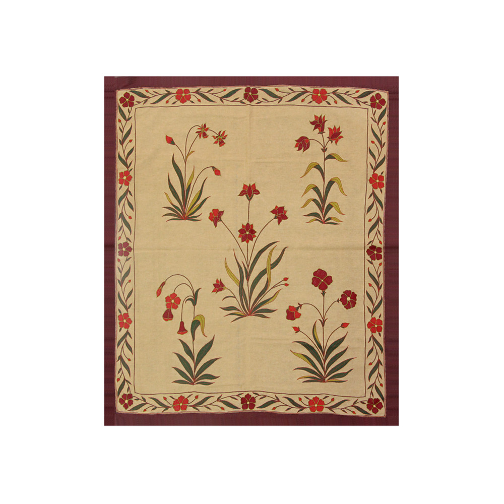 Single Bloom Hand-Embroidered Textile Panel