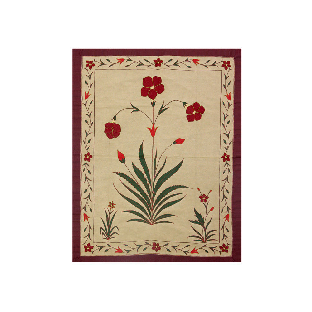 Single Bloom Hand-Embroidered Textile Panel