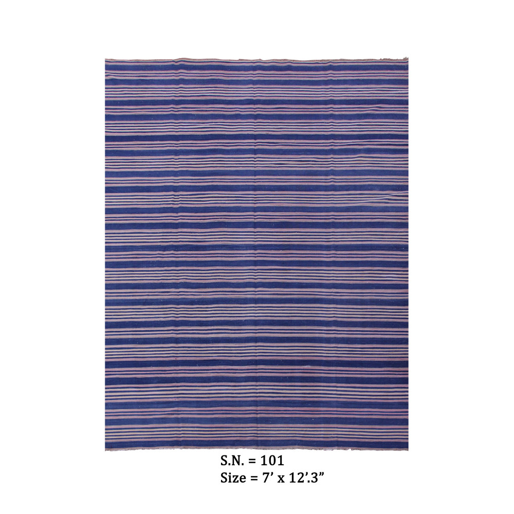 Indigo Horizon Vintage Striped Flatwoven Dhurrie