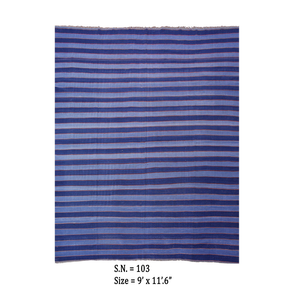 Midnight Tides Vintage Striped Flatwoven Dhurrie