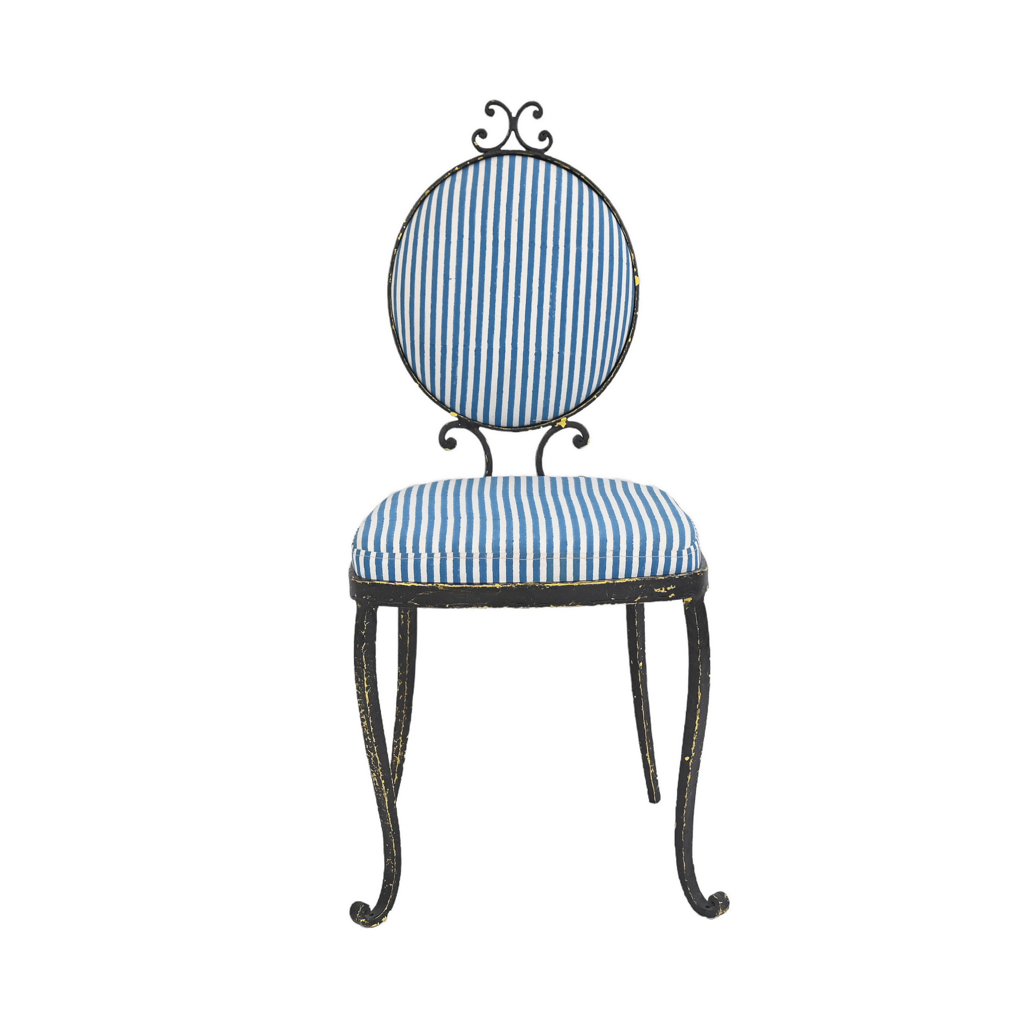 Blue and white iron chair
