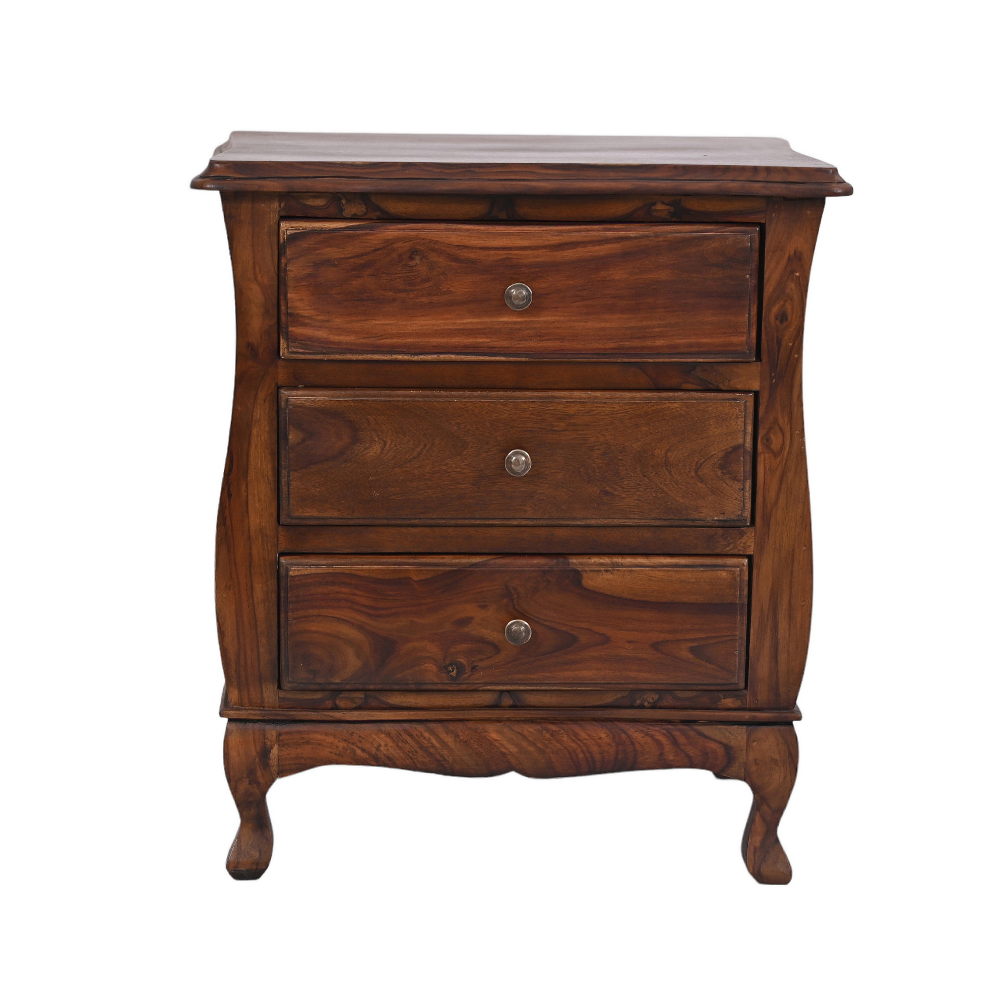 Compact French three drawer bedside table