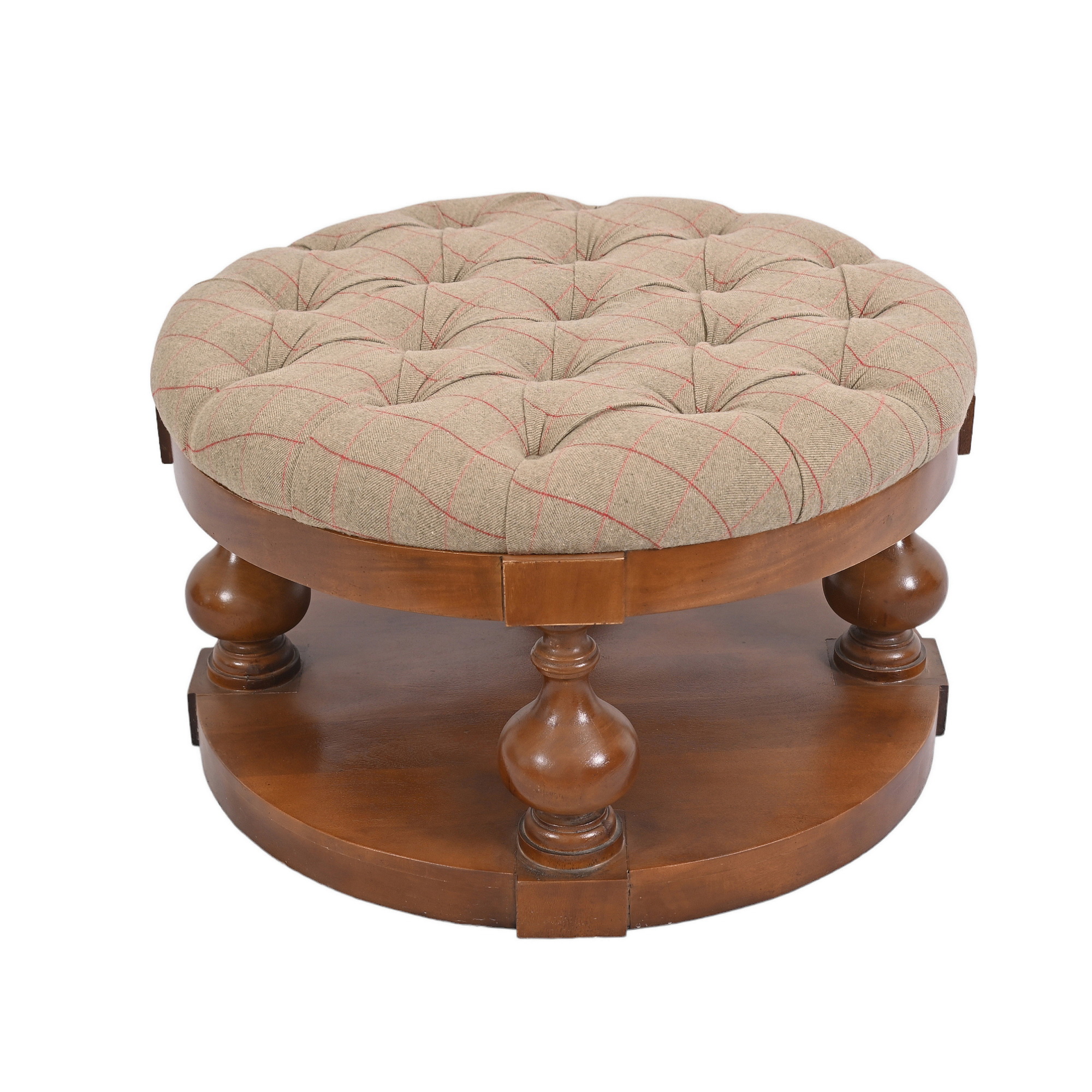 Tufted tweed round ottoman coffee table