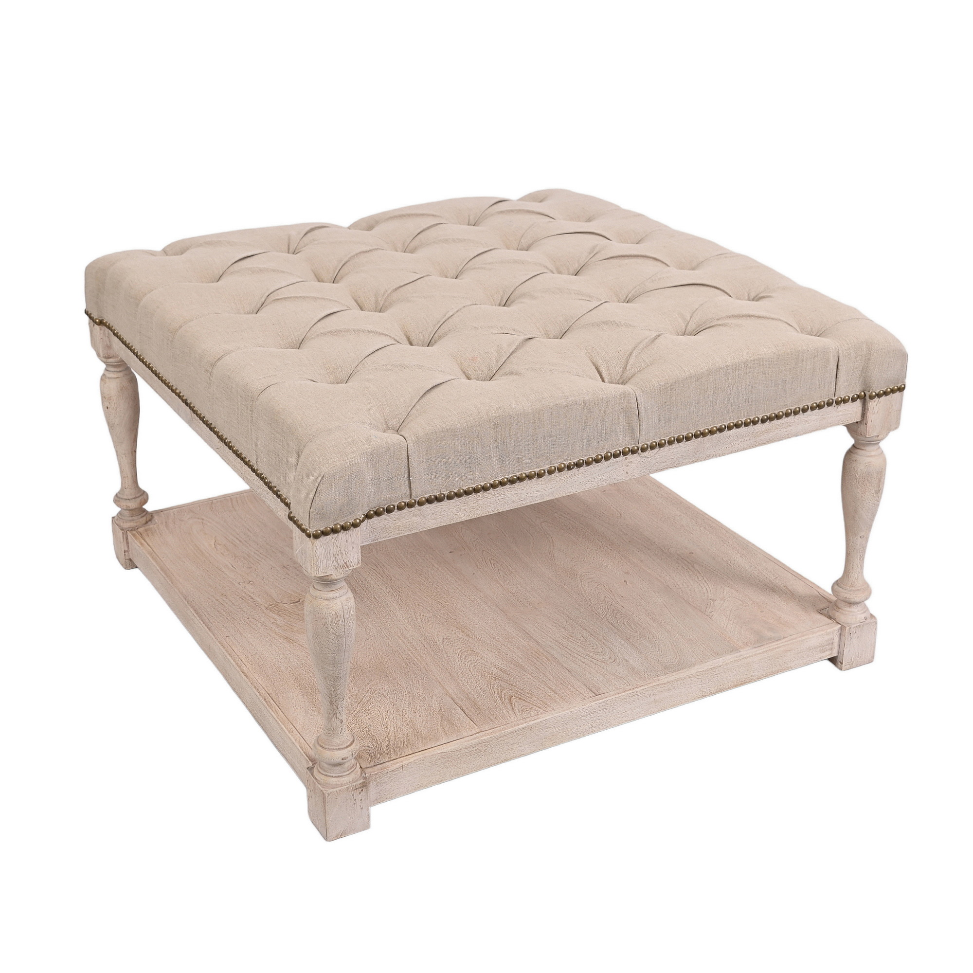 Tufted linen coffee table
