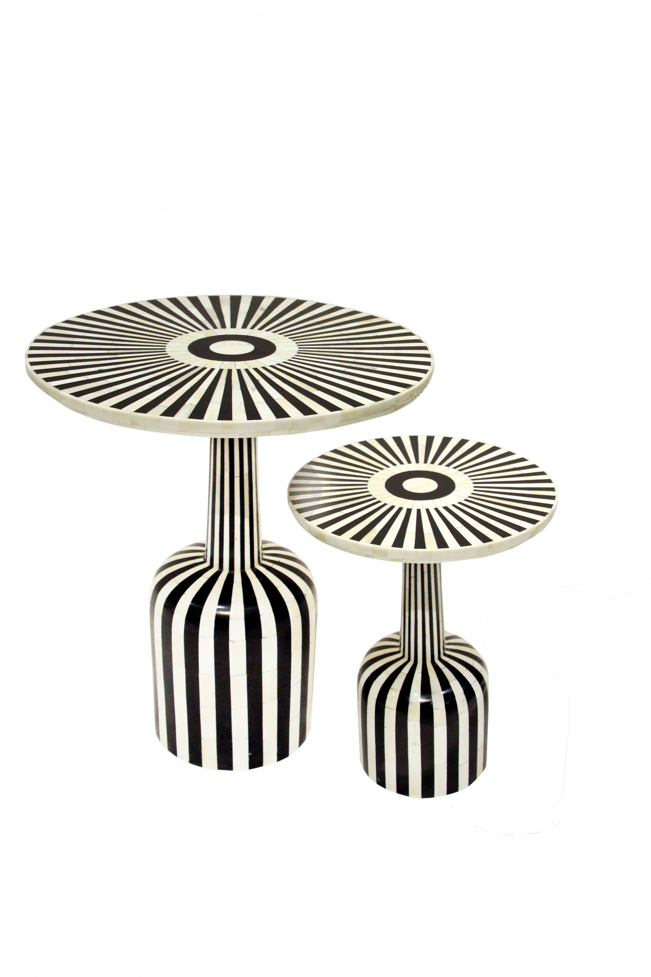Sculptural bone-inlay side table- set of 2