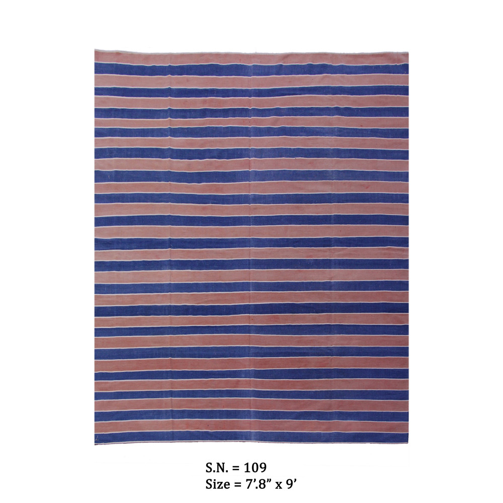 Image of Indigo &amp; Blush Stripe – Vintage Flatwoven Dhurrie