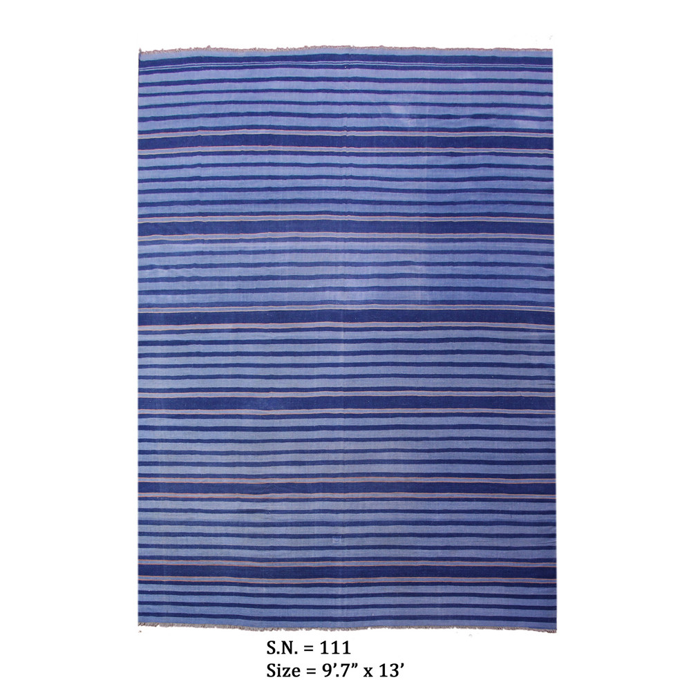 Image of Midnight Indigo Stripe – Vintage Flatwoven Dhurrie