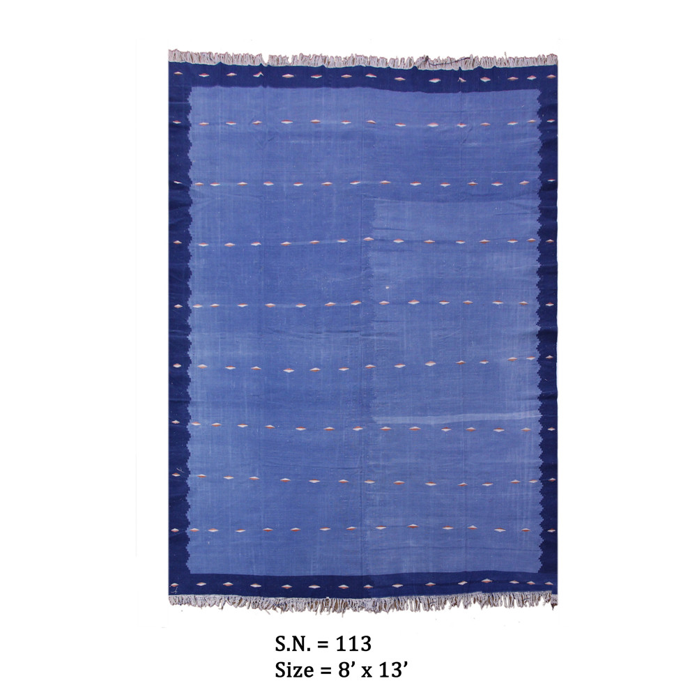 Indigo Horizon Vintage Tribal Flatweave Dhurrie