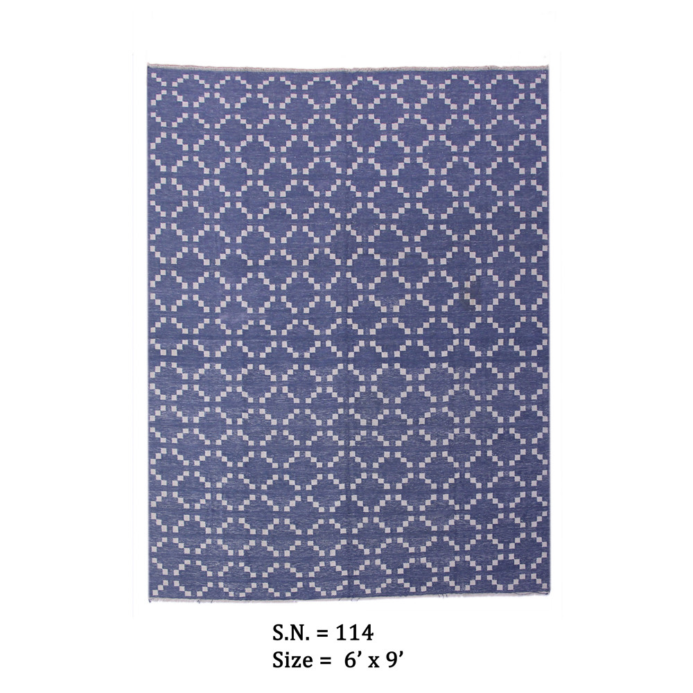 Image of Indigo Lattice – Vintage Geometric Dhurrie