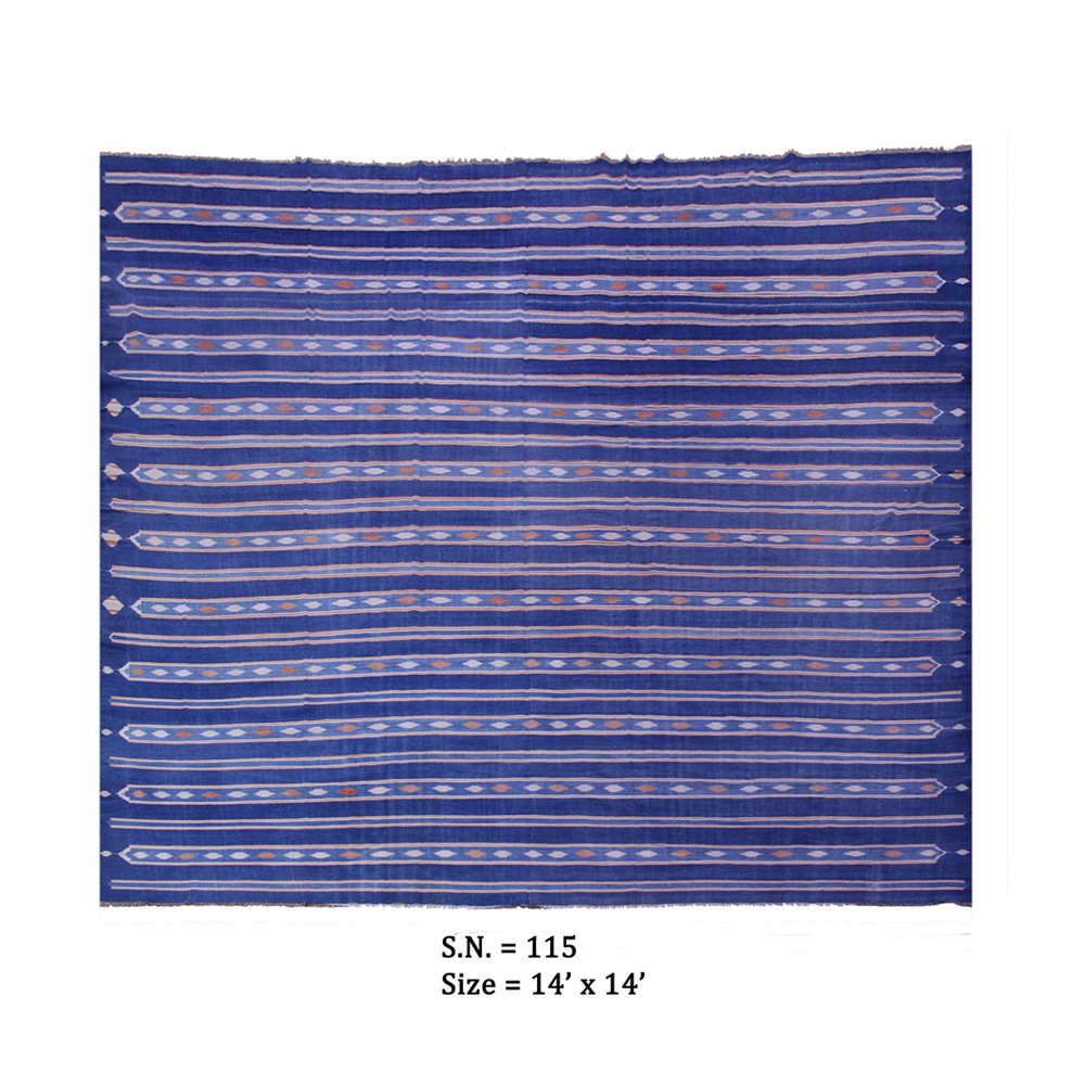 Royal Indigo Stripe Vintage Tribal Dhurrie