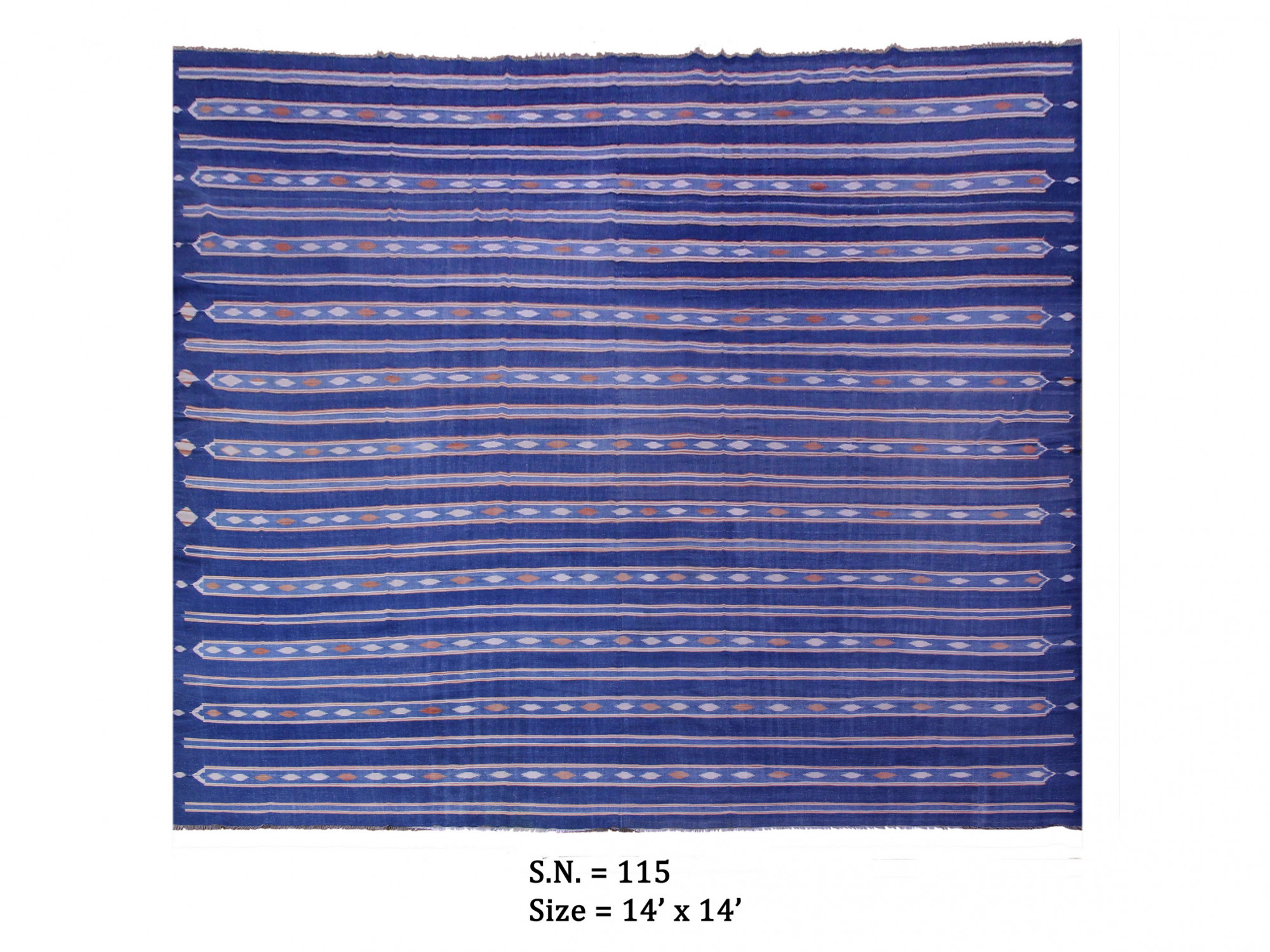 Royal Indigo Stripe Vintage Tribal Dhurrie
