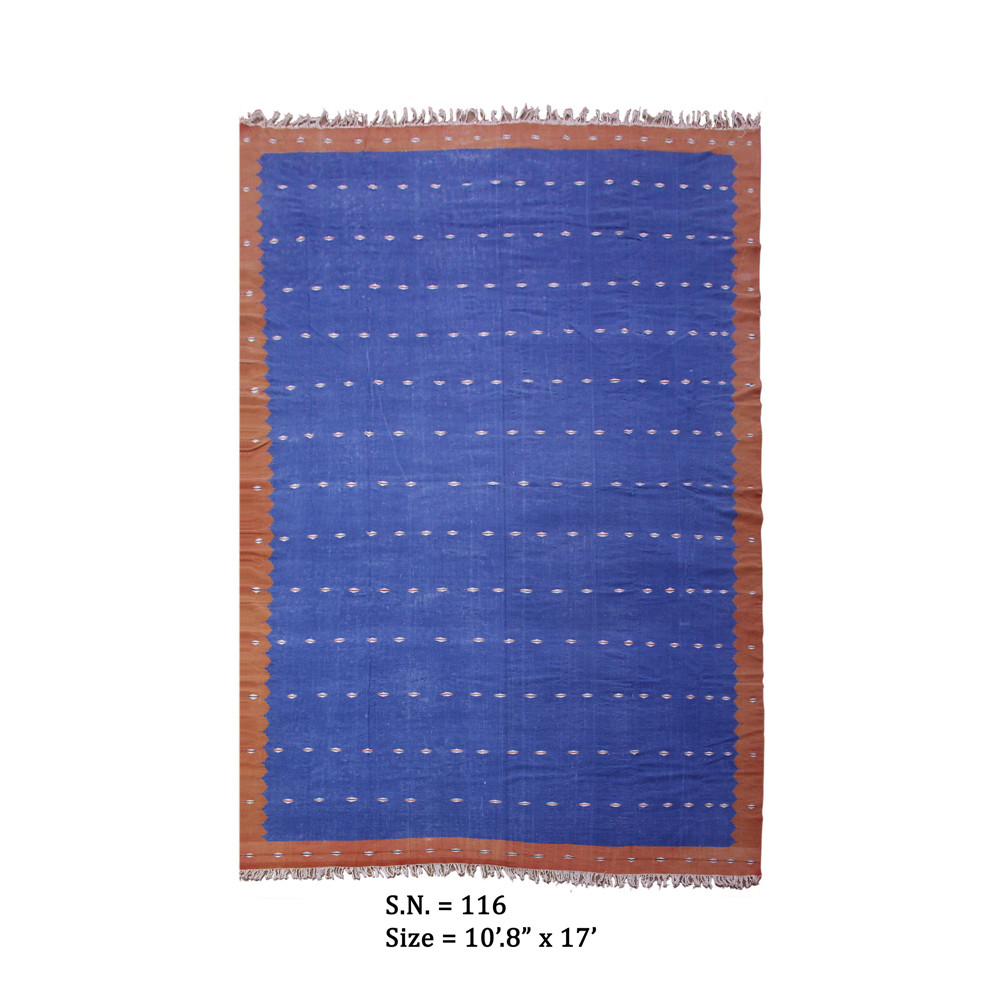 Cobalt Field Vintage Tribal Border Dhurrie