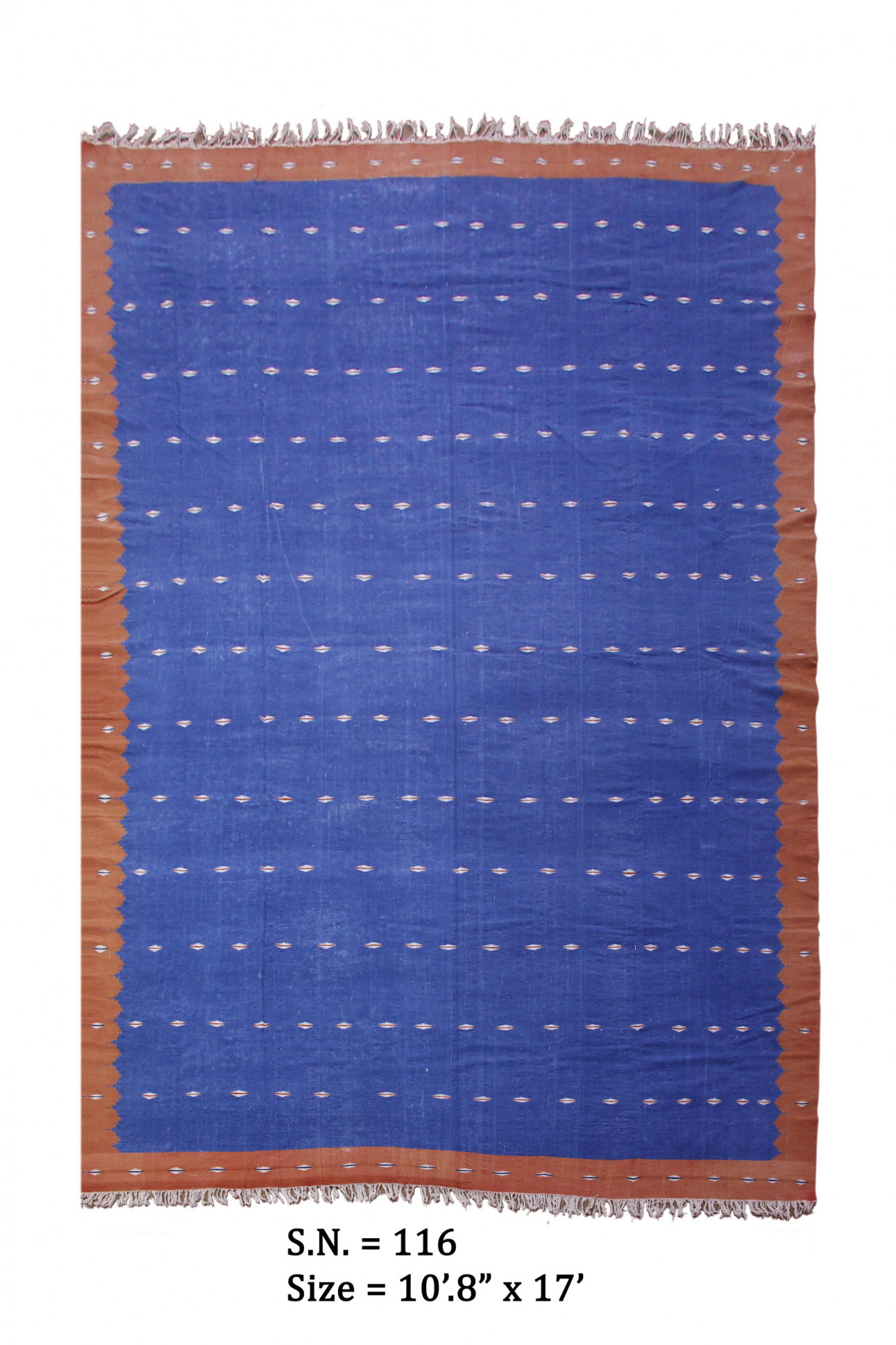 Cobalt Field Vintage Tribal Border Dhurrie
