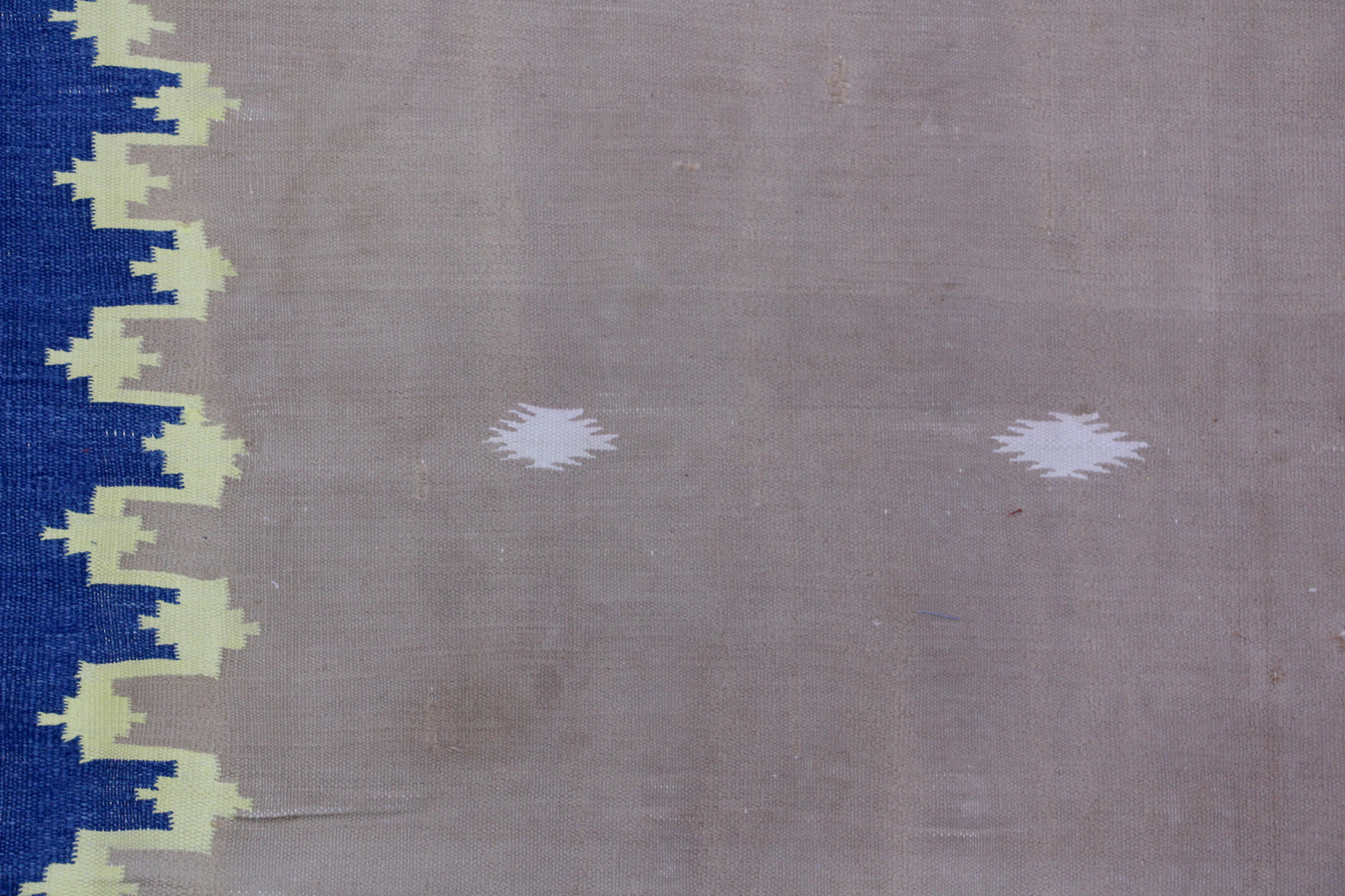 Blush Field with Indigo Border  Vintage Flatwoven Dhurrie