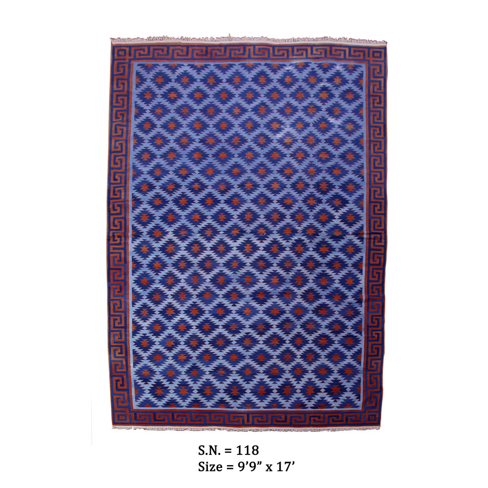 Azure Labyrinth Vintage Flatwoven Dhurrie