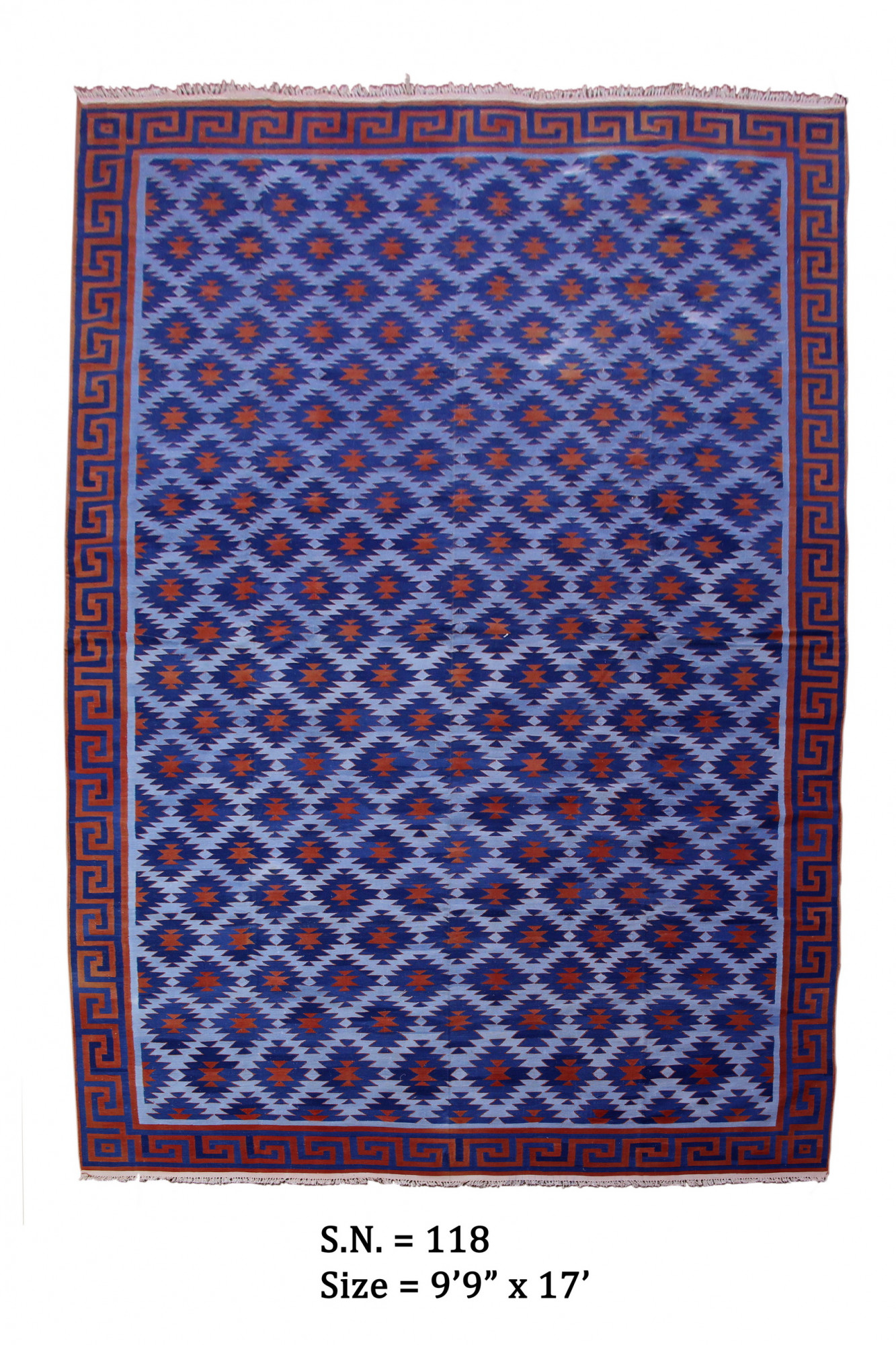 Azure Labyrinth Vintage Flatwoven Dhurrie
