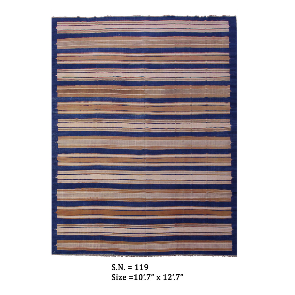 Indigo Horizon Vintage Striped Dhurrie