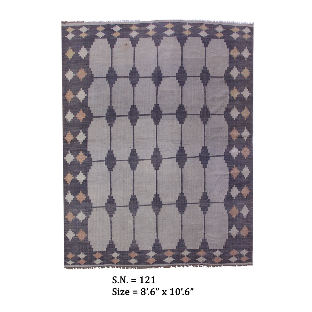 Moonstone Grid Vintage Flatwoven Dhurrie