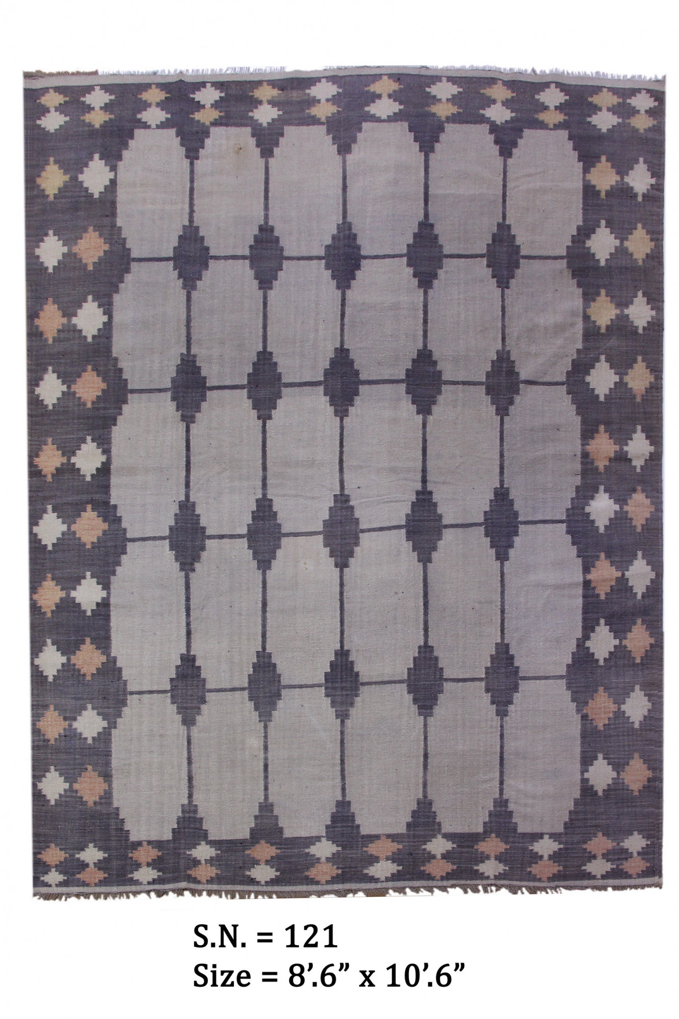 Moonstone Grid Vintage Flatwoven Dhurrie