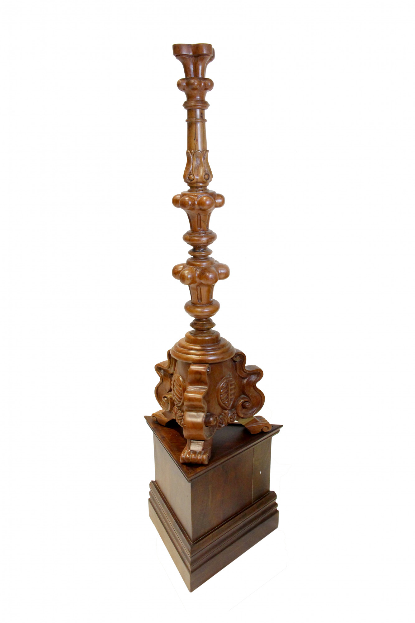 Carved wooden candle stand