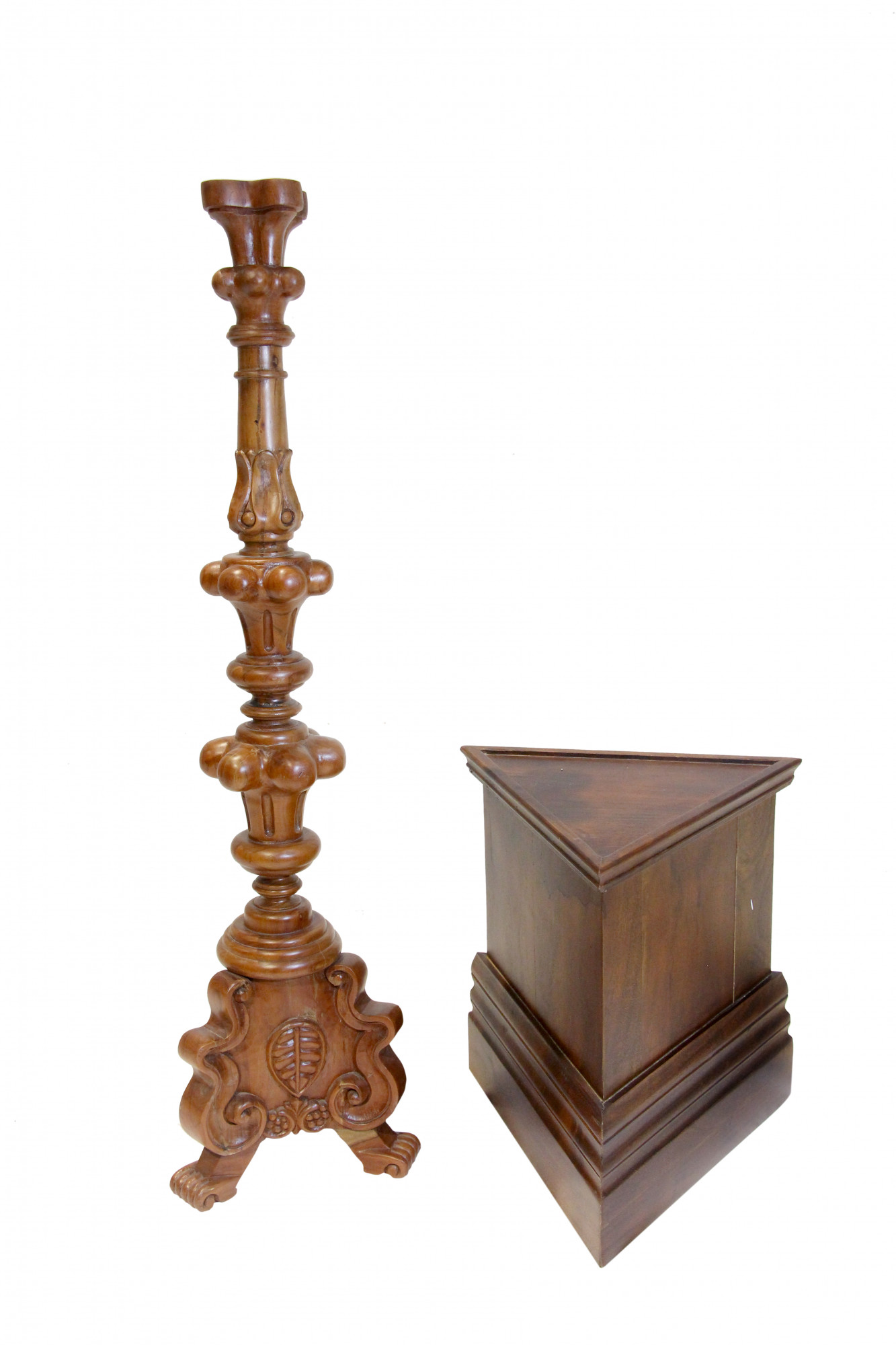 Carved  wooden candle stand