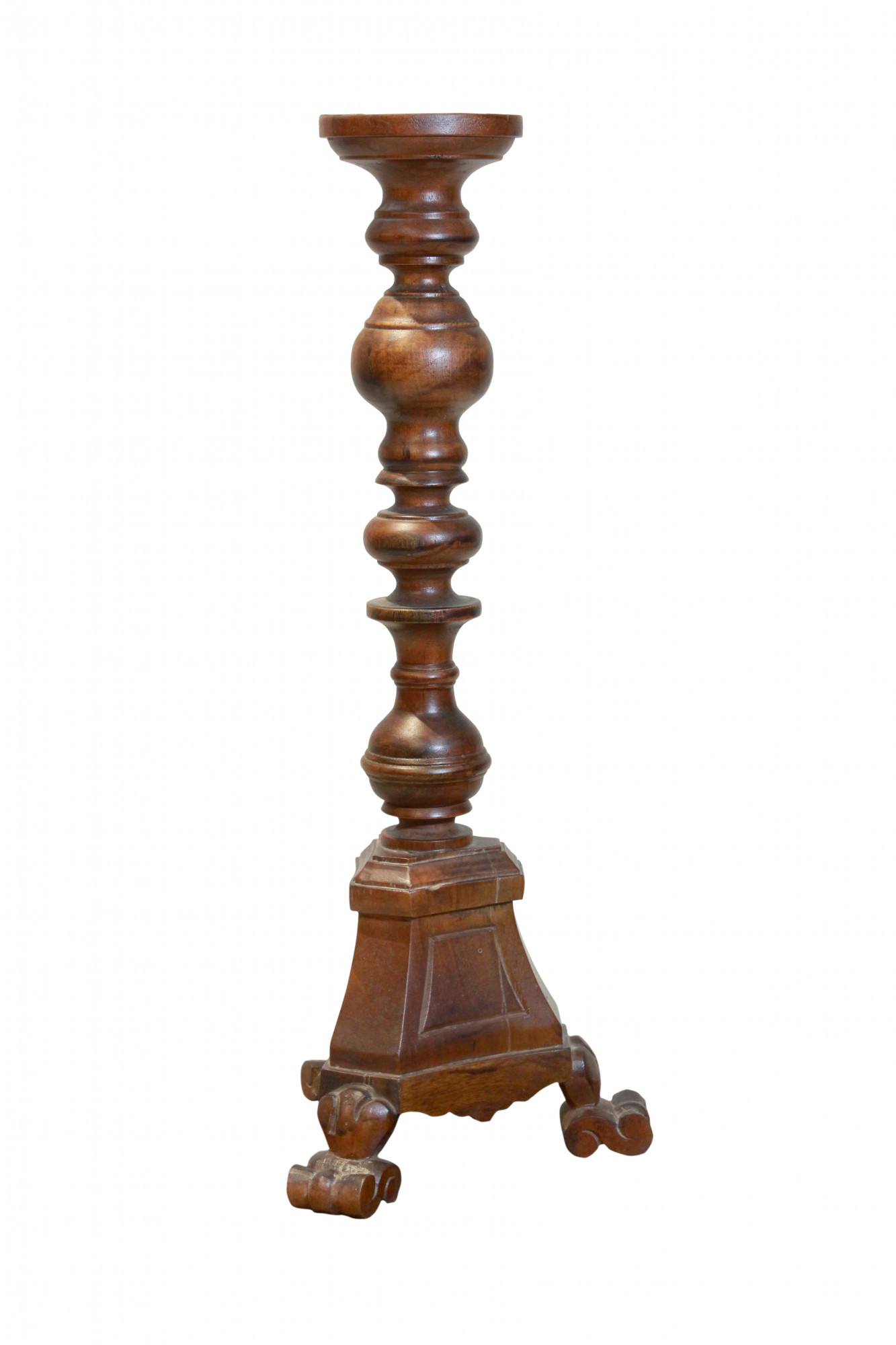 Hand-Carved Wooden Pedestal Candle Stand