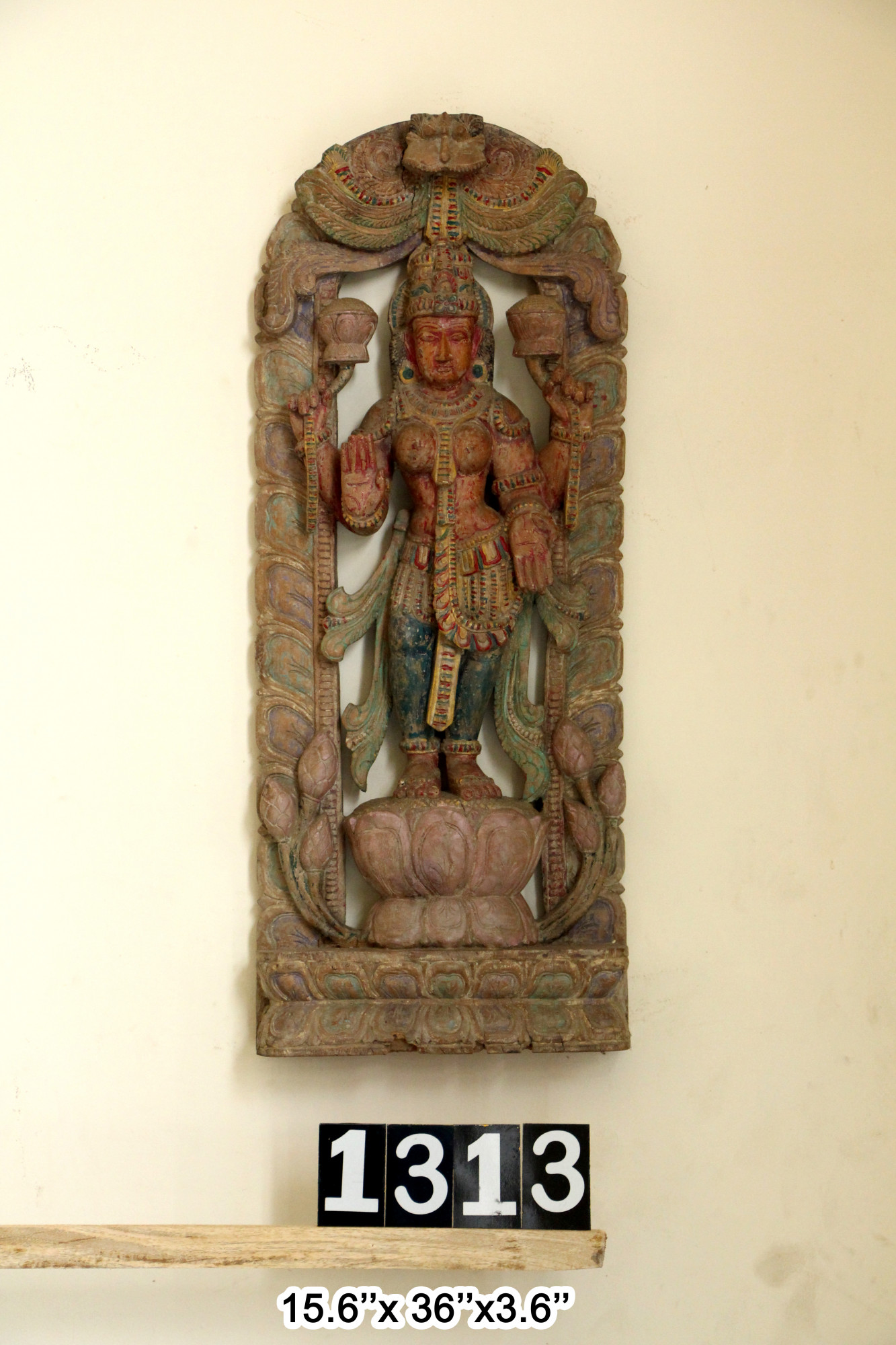 Wooden Standing Goddess Lakshmi with Kirtimukha