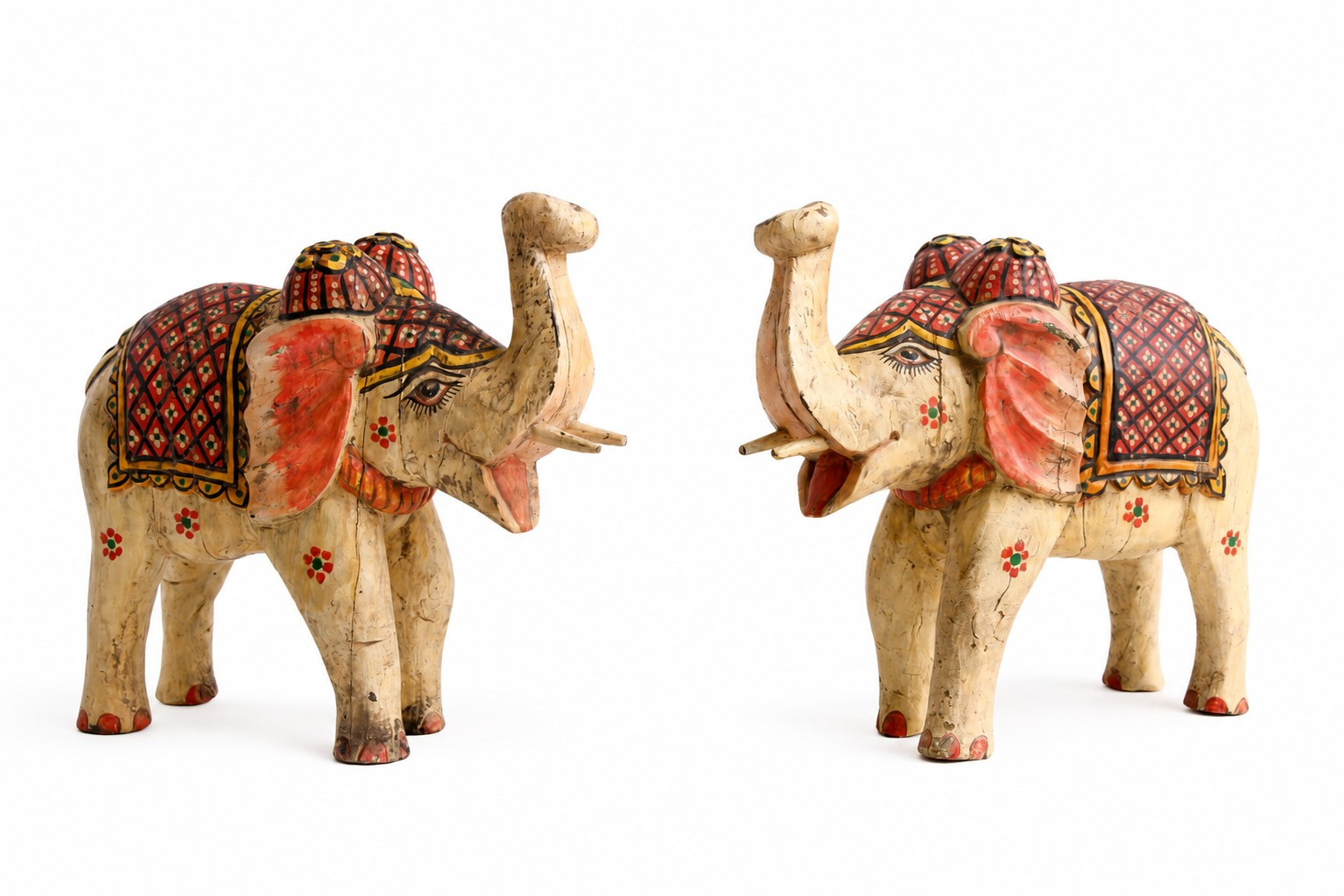 Vintage hand carved wooden elephants