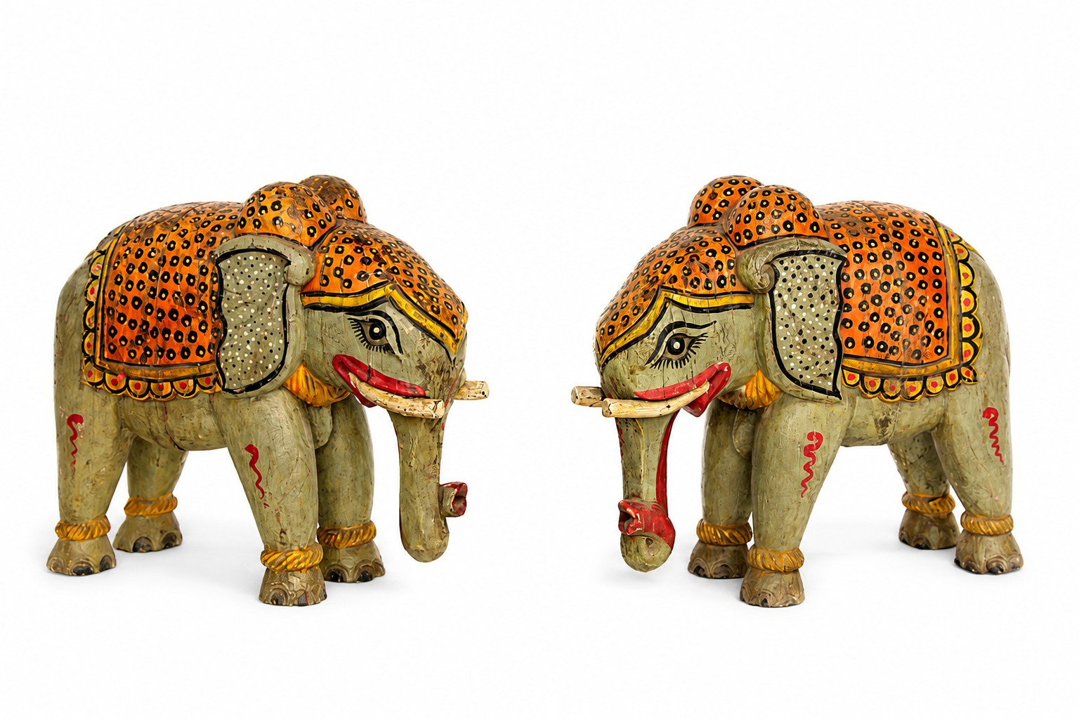 Vintage hand carved wooden elephants