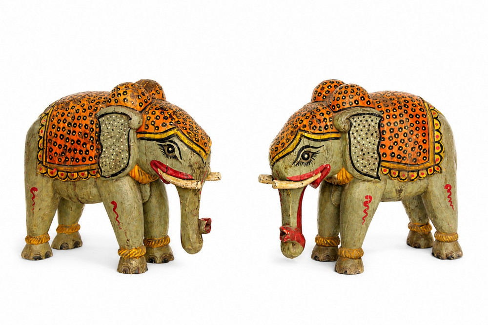 Image of Vintage hand carved wooden elephants