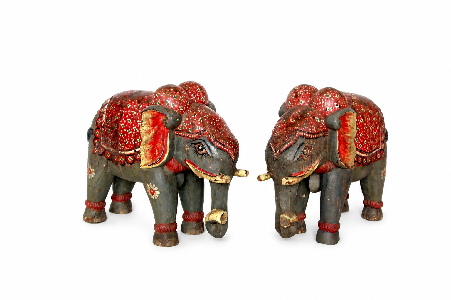 Vintage hand carved wooden elephants
