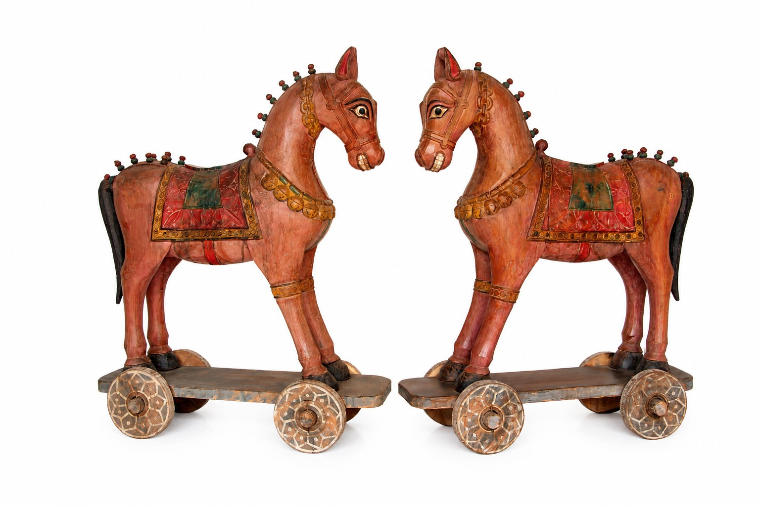 Vintage wooden horse on wheels