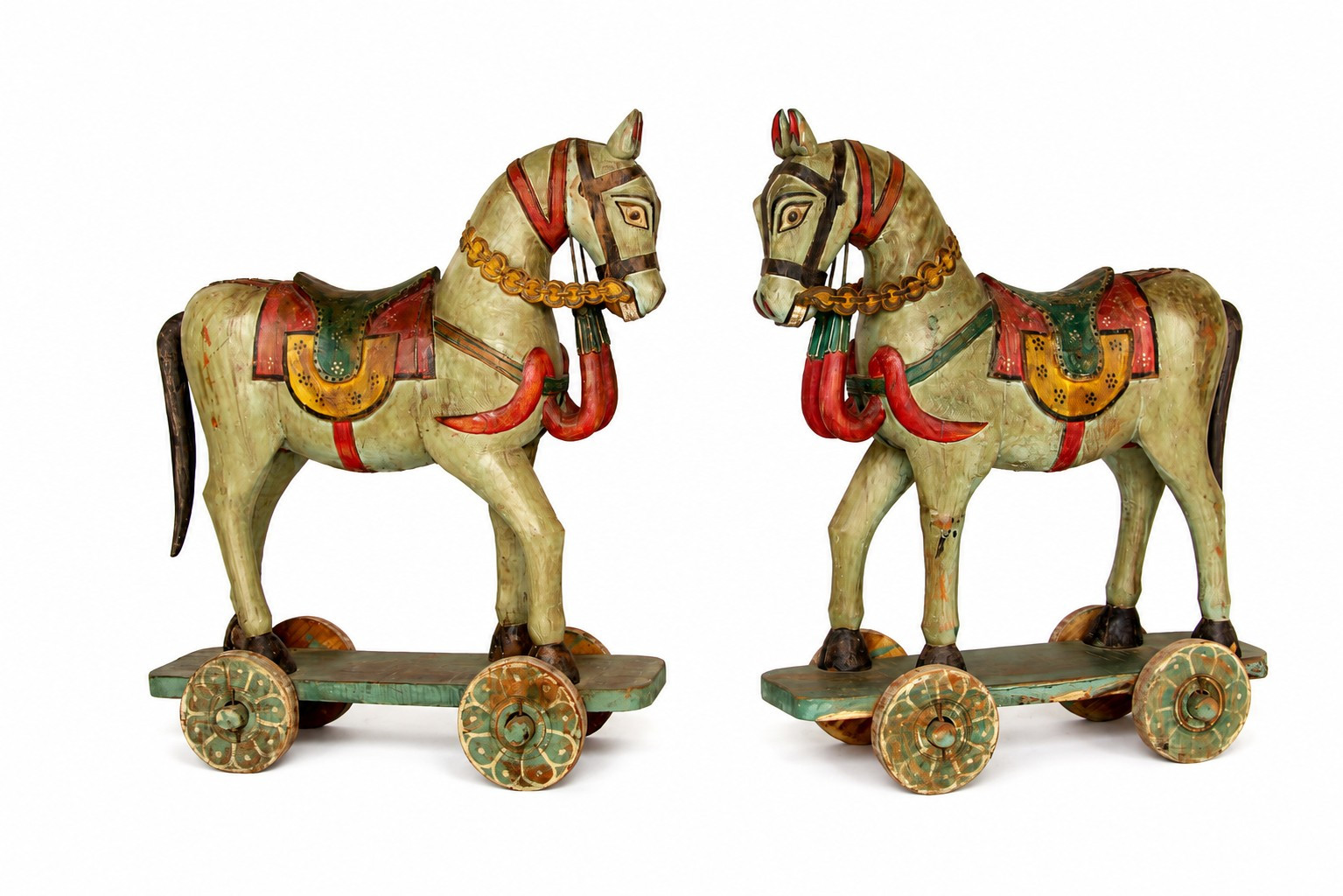Vintage wooden horse on wheels