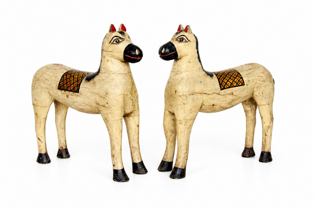 Image of Vintage hand carved wooden elephants