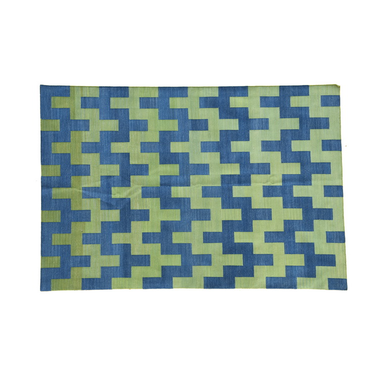 Geometric blue and green rug