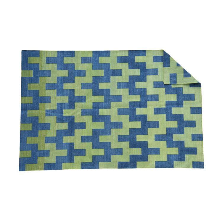 Geometric blue and green rug