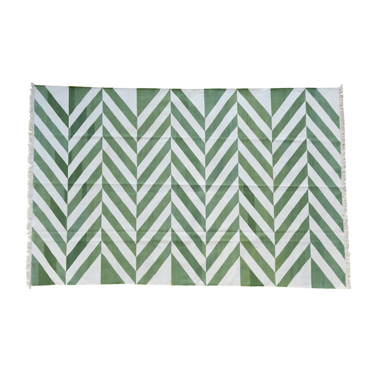 Geometric white and green rug